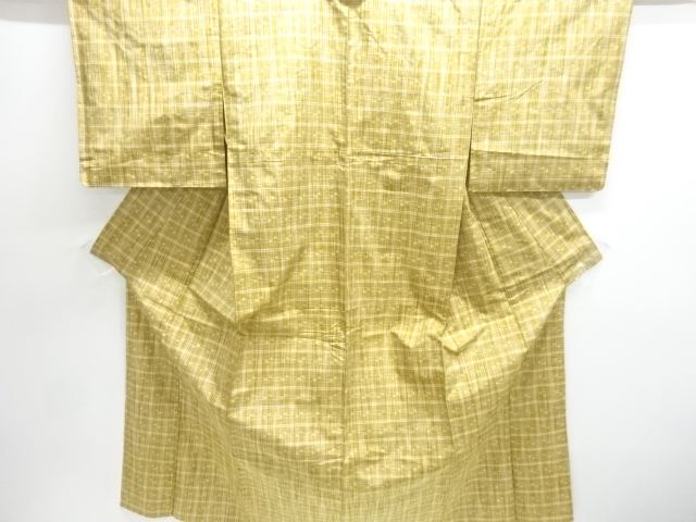 JAPANESE KIMONO / CHECKERED KASURI-PATTERN WOVEN TSUMUGIHITOE KIMONO
